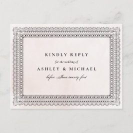 Cartão Postal De Convite RSVP de Casamento de Lace de Blush & Black Waterco