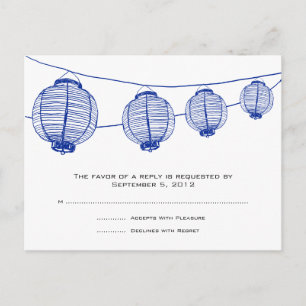 Cartão Postal De Convite RSVP de Casamento de Lanternas Azul e Branco