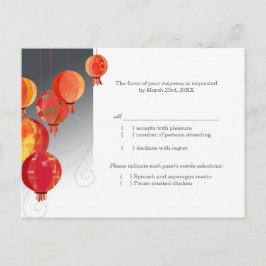 Cartão Postal De Convite RSVP de Casamento de Lanternas de Pé Vermelha Asiá