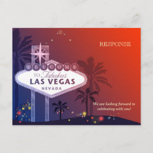 Cartão Postal De Convite RSVP de Casamento de Las Vegas Azul e Vermelho