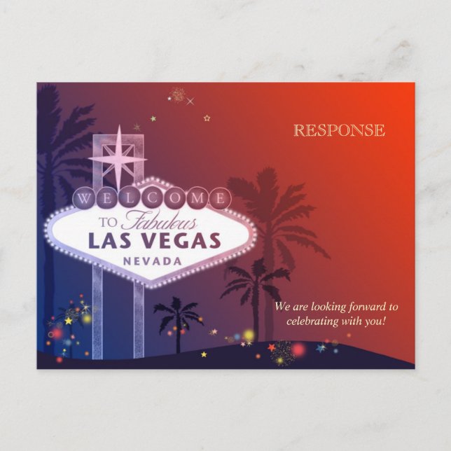Cartão Postal De Convite RSVP de Casamento de Las Vegas Azul e Vermelho (Frente)