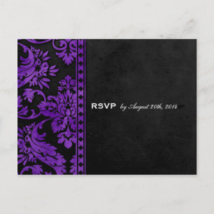 Cartão Postal De Convite RSVP de Casamento de Locais de Damask Rintage Vint