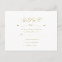 RSVP de Casamento de Monograma Dourado e Branco El