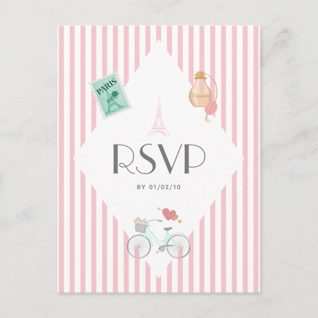 Cartão Postal De Convite RSVP de Casamento de Paris (Frente)