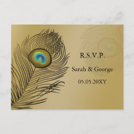 Cartão Postal De Convite rsvp de casamento de paz dourado