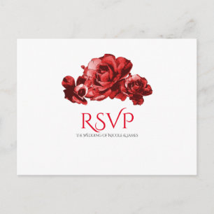 Cartão Postal De Convite RSVP de casamento de rosas vintage em aquarela ver