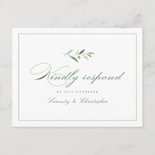 Cartão Postal De Convite RSVP de casamento do Classic Elegance Script Green