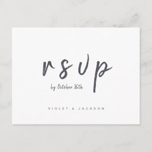 Cartão Postal De Convite RSVP de casamento do guião minimalista preto e bra