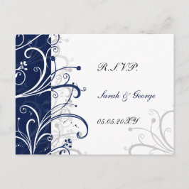Cartão Postal De Convite rsvp de casamento do na moda marinho