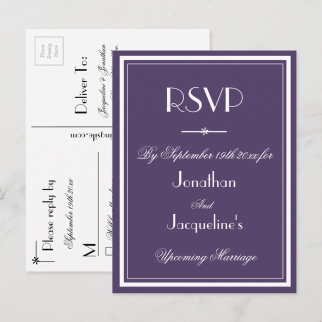 Cartão Postal De Convite RSVP de Casamento Dusty Purple Meal Choice gentilm (Frente/Verso)