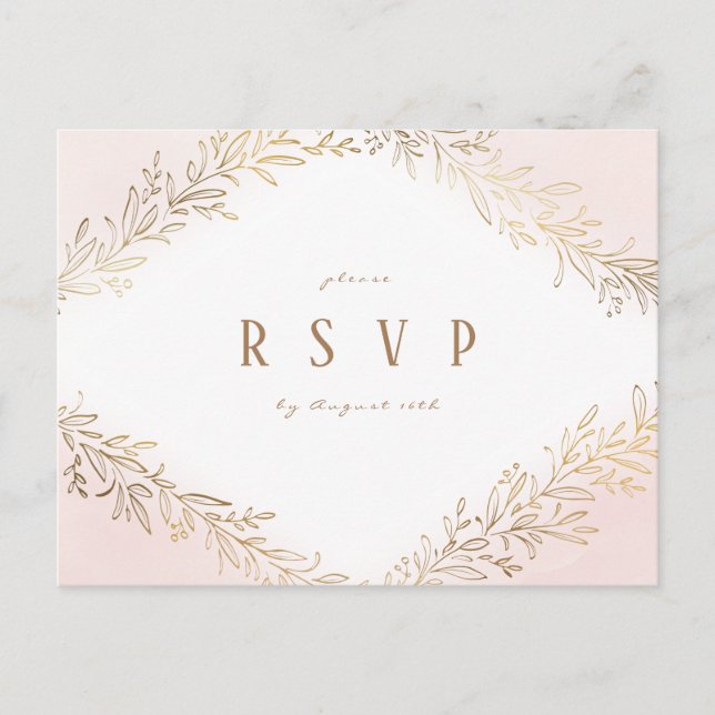 Cartão Postal De Convite RSVP de casamento elegante botânico dourado (Frente)