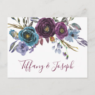 Cartão Postal De Convite RSVP de casamento elegante com aguarela floral rox