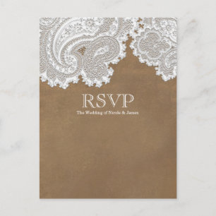 Cartão Postal De Convite RSVP de Casamento Elegante Russo e Castanho