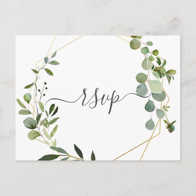 Cartão Postal De Convite RSVP de Casamento Eucalyptus Moderno Verde (Frente)