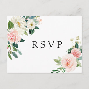 Cartão Postal De Convite RSVP de Casamento Floral Blush White Bloom