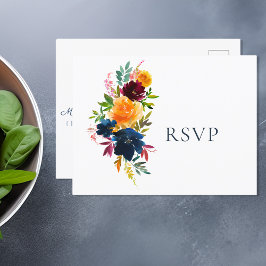 Cartão Postal De Convite RSVP de Casamento Floral Bright Watercolor