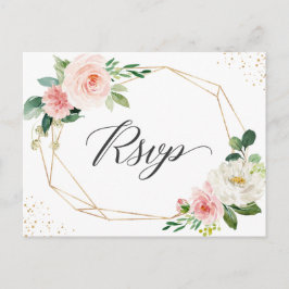 Cartão Postal De Convite RSVP de Casamento Floral de Blush Geométrico com L