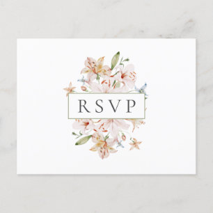 Cartão Postal De Convite RSVP de Casamento Floral de Cor Branca