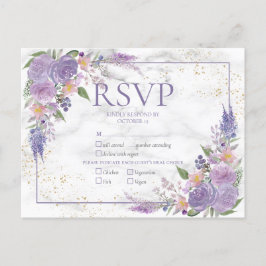 Cartão Postal De Convite RSVP de Casamento Floral Dourado da Lavanda rustic