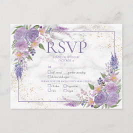 Cartão Postal De Convite RSVP de Casamento Floral Dourado da Lavanda rustic