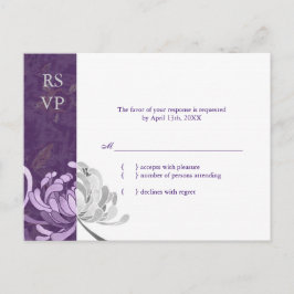 Cartão Postal De Convite RSVP de Casamento Floral na moda Purple & White