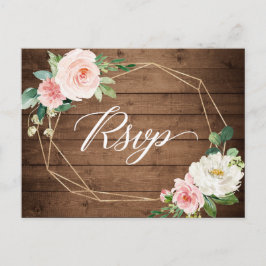 Cartão Postal De Convite RSVP de Casamento Floral Russo da Frame Geométrica