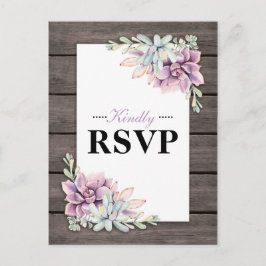 Cartão Postal De Convite RSVP de Casamento Floral Suculento em Aquarela Rús