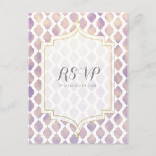 Cartão Postal De Convite RSVP de casamento moderno marroquino dourado roxo 