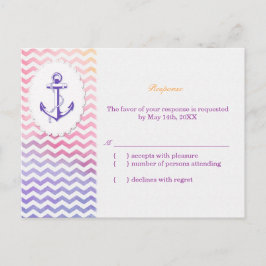 Cartão Postal De Convite RSVP de Casamento Náutico do Arco-Íris Chevron