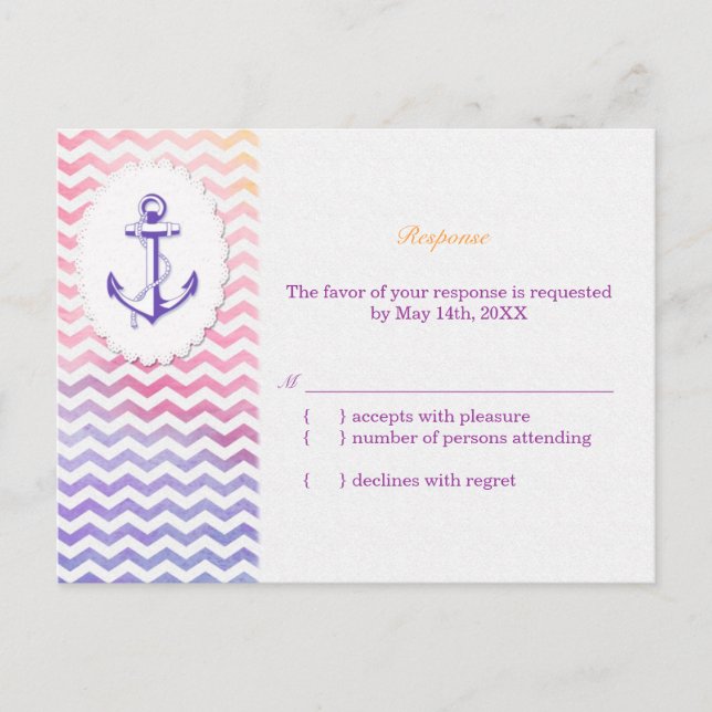 Cartão Postal De Convite RSVP de Casamento Náutico do Arco-Íris Chevron (Frente)