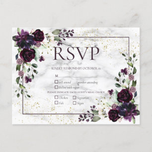 Cartão Postal De Convite RSVP de Casamento outono de mármore Dourado com a