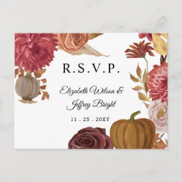 Cartão Postal De Convite RSVP de Casamento outono de outono de Pumpkin Russ