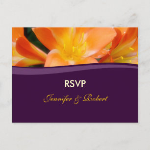 Cartão Postal De Convite RSVP de Casamento Roxo e Laranja