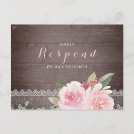 Cartão Postal De Convite RSVP de casamento RSVP de renda floral de aquarela