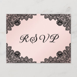 Cartão Postal De Convite RSVP de Casamento Russo de rendas Florais Pretas e