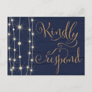 Cartão Postal De Convite RSVP de Casamento Rustic Blue e Dourado
