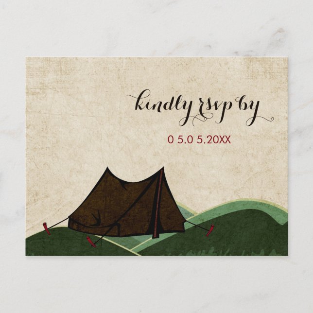 Cartão Postal De Convite RSVP de Casamento Rustic Camping (Frente)