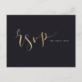 Cartão Postal De Convite RSVP de casamento Simples de Script Moderno Dourad