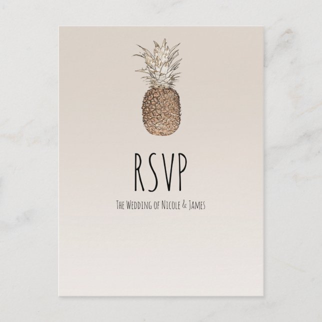 Cartão Postal De Convite RSVP de Casamento Tropical Hawaiian Rustic Pineapp (Frente)