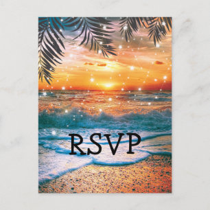 Cartão Postal De Convite RSVP de Casamento Tropical Sunset Beach