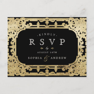 Cartão Postal De Convite RSVP de casamento vintage romântico elegante preto