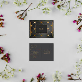 Cartão Postal De Convite RSVP de Corações Dourados e Pretos Elegantes