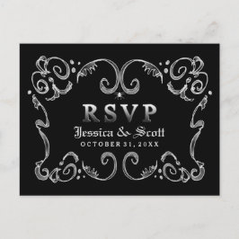 Cartão Postal De Convite RSVP de Deslocamento Gótico Preto do Halloween