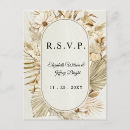 Cartão Postal De Convite RSVP de Grama Rustic Neutral Terthy Boho Pampas