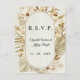 Cartão Postal De Convite RSVP de Grama Rustic Neutral Terthy Boho Pampas