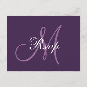 Cartão Postal De Convite RSVP de Monograma de Casamento Roxo Simples