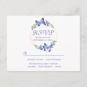 Cartão Postal De Convite RSVP de Primavera Floral Borboleta Azul Borboletas