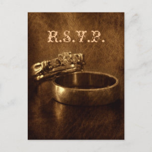 Cartão Postal De Convite RSVP de resposta de casamento rústico dos anéis de
