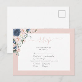 Cartão Postal De Convite RSVP de Script de Lace Blush Azul Elegante