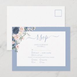 Cartão Postal De Convite RSVP de Script de Lace Blush Azul Elegante